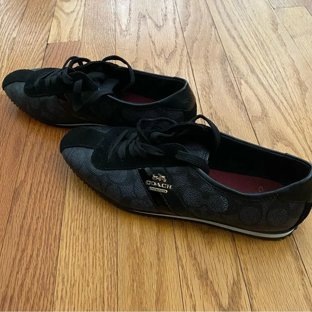 Coach signature black leather monogram sneakers, Size 8B - Picture 1 of 8